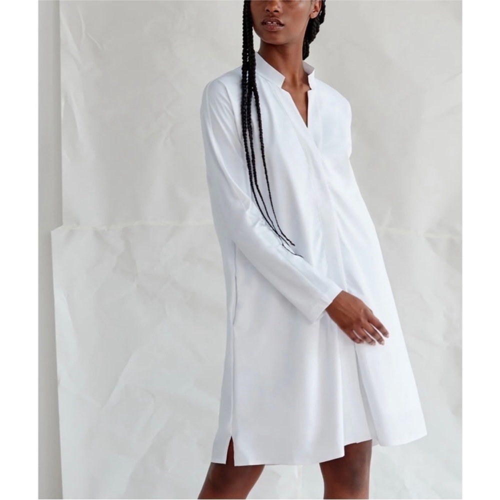 ADAY White Long Sleeve V-Neck Shirt Dress